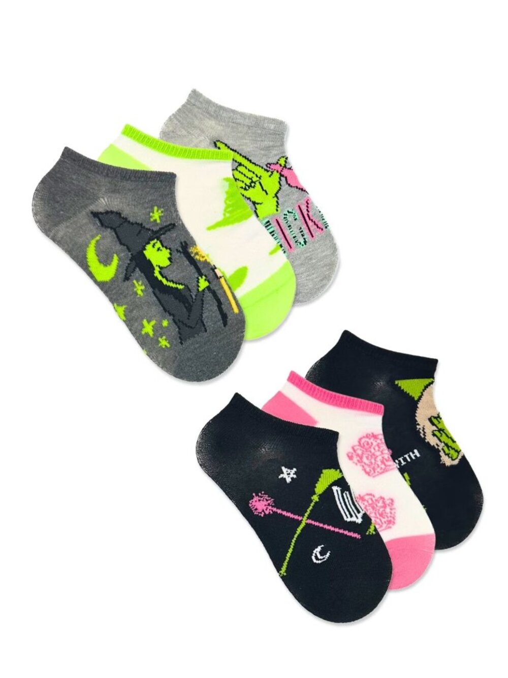 Wicked Girls No Show Socks 6 Pack Elphaba Glinda Size Large 4-10 Multicolor